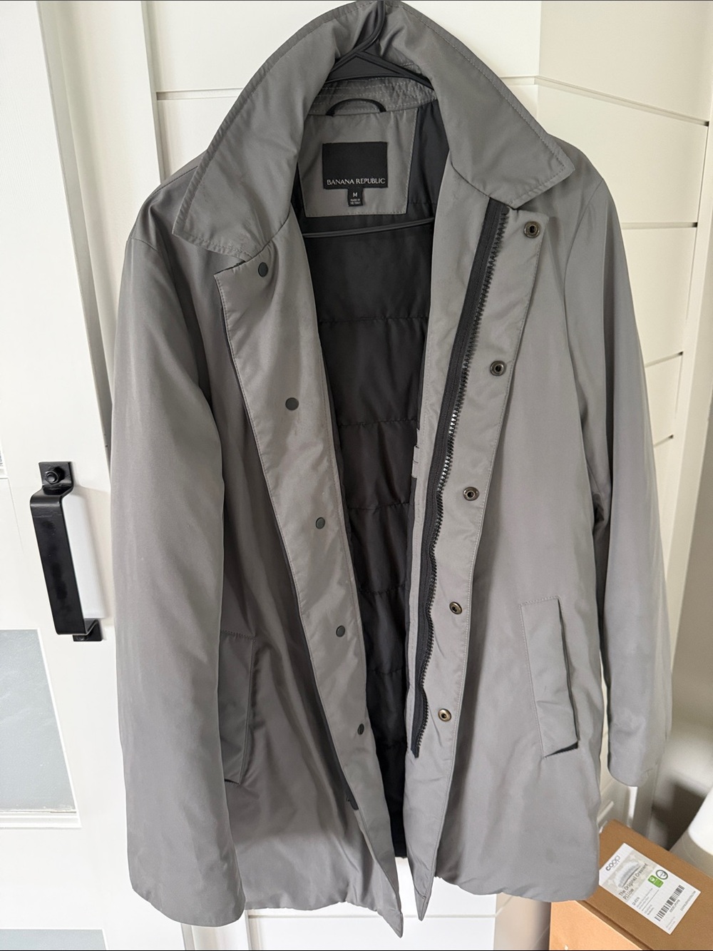 Banana Republic Men’s Light Gray Raincoat with Quilted Lining